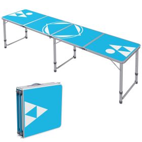 8ft Aluminum Folding Picnic Table, Adjustable Legs, Blue White, Portable Design, BBQ Beach Hiking Travel