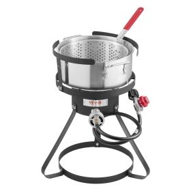 VEVOR 10 Qt Fish and Wing Fryer, Aluminum Propane Fish Fryer Kit, Outdoor Deep Fryer Seafood Pot with Thermometer, Strainer Basket, and 54