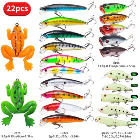 22pcs 58pcs 102pcs Fishing Lure Kits Multi-functional Set Topwater Floating Swimming Lures, Equipped With High Pitch Hook Soft Frogs, Used For Ba (Option: 22pcs)