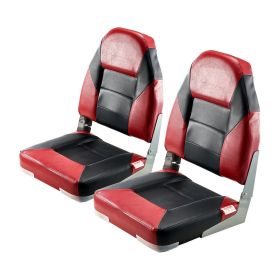 VEVOR Boat Seat, High Backrest, Folding Fishing Boat Seat with Thickened Sponge Cushion & Waterproof PVC Leather, Aluminum Alloy Hinges (Color: Black Red, Backrest: High Back)