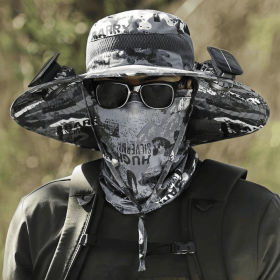 2025 New Solar Fan Outdoor Fishing Hat-Solar Sun Protection Sun Hat With Fan Solar Fan Hat Dual Power Supply Fan Outdoor Fan Solar Powered Outdoo (Color: Light Gray)