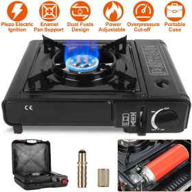 3300W Portable Camping Stove Butane Canister Dual Fuel Burner Piezo Electric Ignition Single Burner with Automatic Tank Ejection Overpressure Cut (Color: AS  pic)